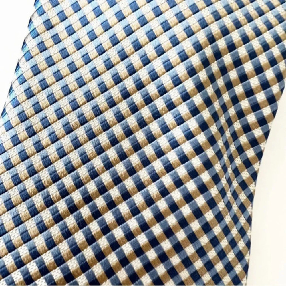 Michael Michael Kors‎ Blue Silk Tie Gingham Print Men’s Work Wear Professional - Picture 5 of 7